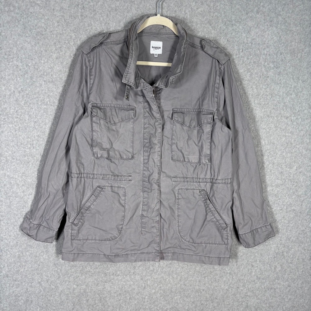 Kensie Canvas Military Utility Jacket Medium Hooded Pockets Field Indie GORP‎